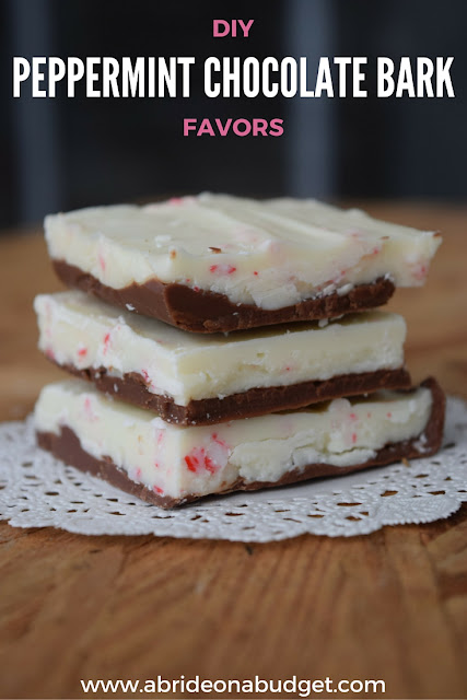 DIY Peppermint Chocolate Bark Favors. These are really, really easy to make (with only three ingredients!). They're perfect as wedding favors, Valentine's Day treats, or just something for your sweet tooth. Get the recipe at www.abrideonabudget.com.