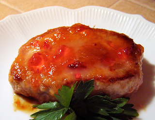 Red Glazed Pork Chop with Green Parsley