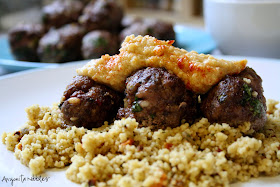 Lamb koftas on couscous with hummus by Anyonita Nibbles