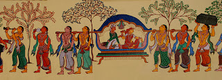 Sati on her way to Daksha's great yagna; Palm-leaf painting from Orissa