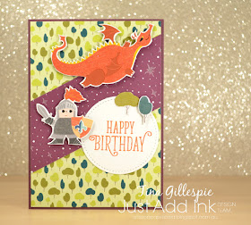 scissorspapercard, Stampin' Up!, Just Add Ink, Myths & Magic DSP, Happy Birthday Gorgeous, Stitched Shapes Framelits