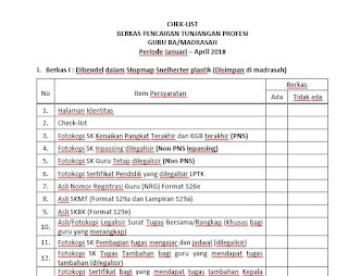 berkas pencairan tunjangan profesi guru RA File Chek List Berkas Pencairan Sertifikasi Guru Madrasah