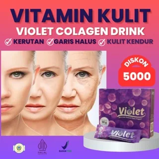 Violet Collagen Mengencangkan Menghaluskan Kulit Penuaan Dini Keriput Kusam Kasar 1 Box isi 6 Sachet Rasa Anggur