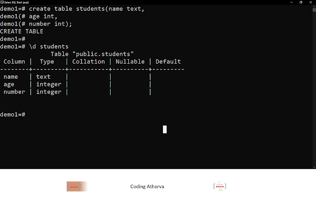 create and describe table  in PostgreSQL