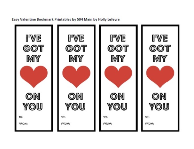 Printable Valentine Bookmark by 504 Main