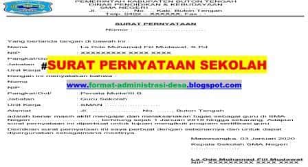 Surat Pernyataan Sekolah [Contoh Format Doc-PDF]  FORMAT 