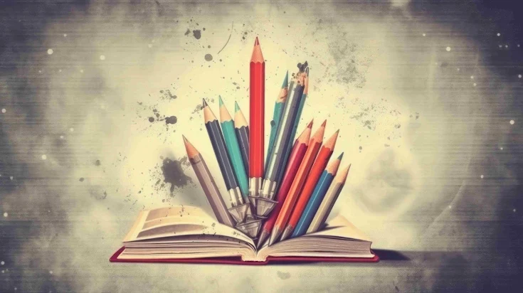 Books and rocket. Education concept. Illustration