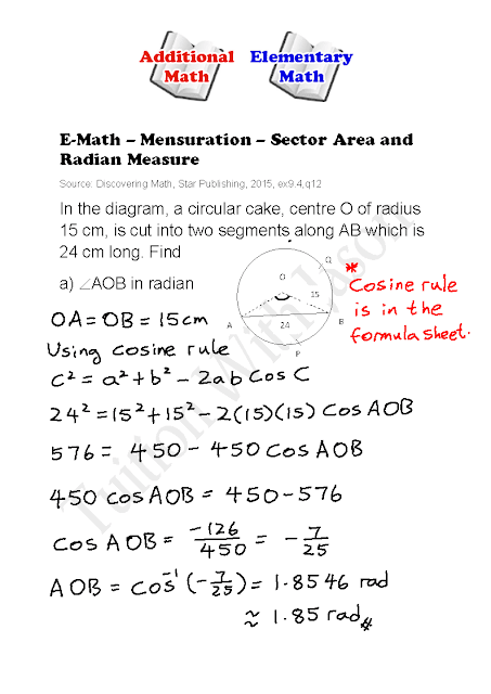 E-Math - Mensuration - Sector Area and Radian Measure Page 1