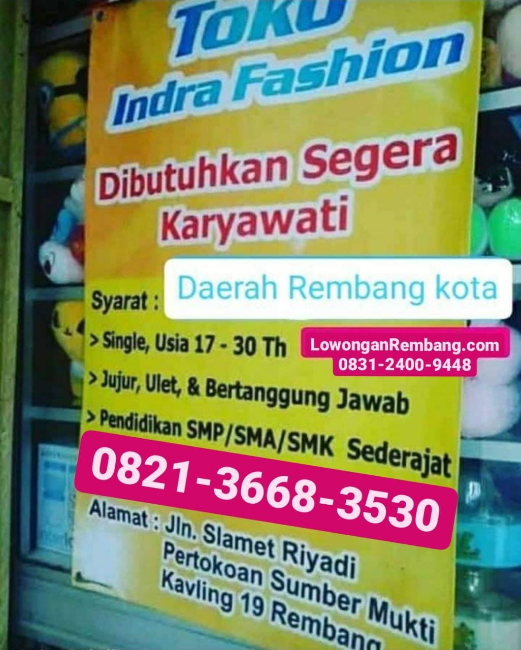 Lowongan Kerja Toko Indra Fashion Sumberjo Rembang