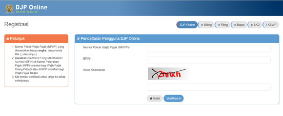 cara daftar e-filling dan djp online