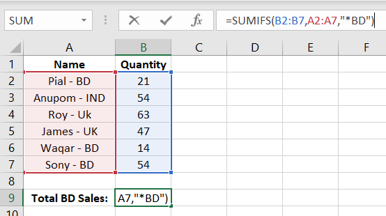 How to SUM by matching partial text in Excel