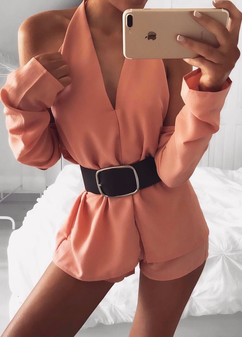 cold-shoulder peach romper 