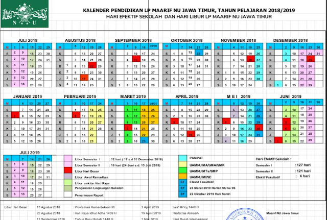 Kalender Pendidikan TP. 2018/2018 Ma'arif NU (Sekolah/Madrasah)