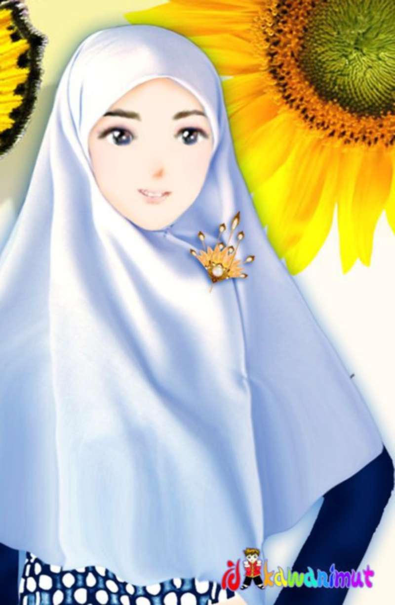 14 Kartun Muslimah Imut Membawa Bunga - Anak Cemerlang