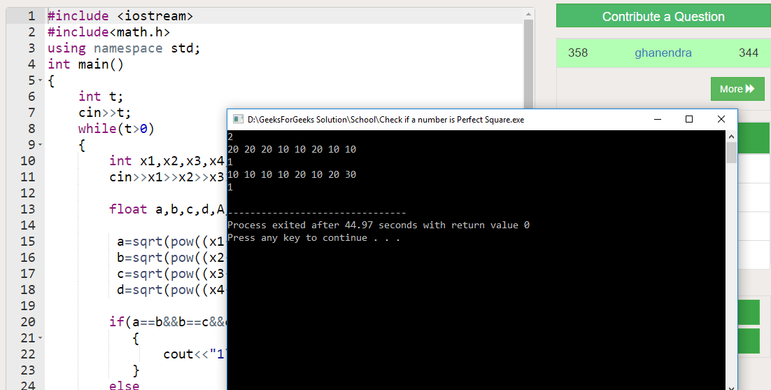 Geeksforgeeks Solution For " Check if given four points form a square "