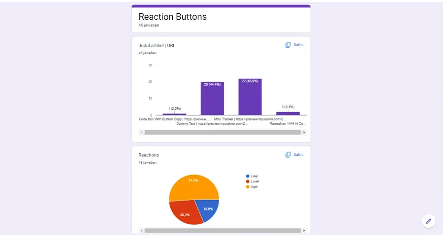 Reaction Buttons - Google Form html