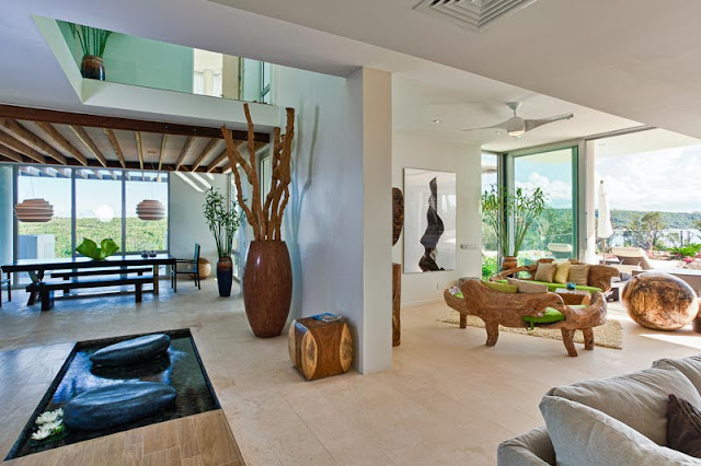 White interior walls and wooden furniture 