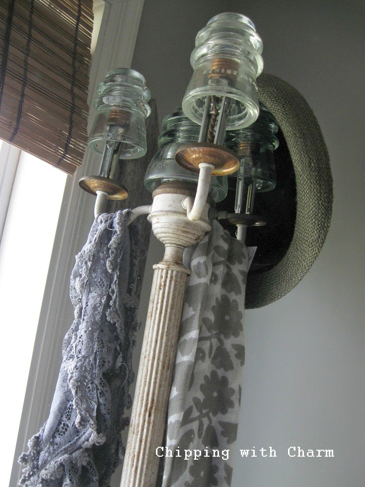 Chipping with Charm: Lamp Base to Hook Rack...http://www.chippingwithcharm.blogspot.com/