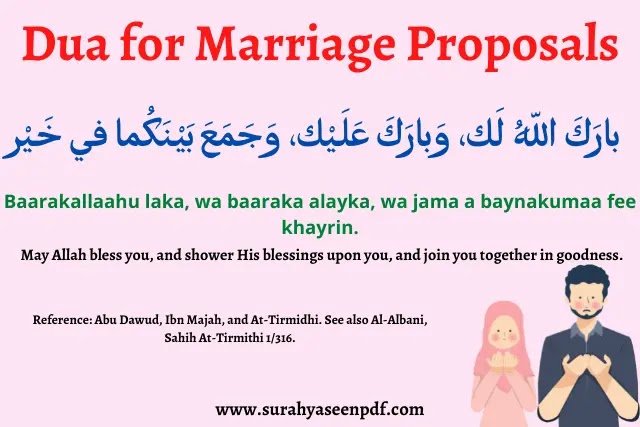 duas for marriage proposals in Islam with red, green and black text girl and boy image