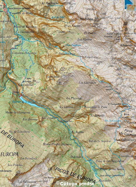 Mapa de la ruta al Camperon en Picos de Europa