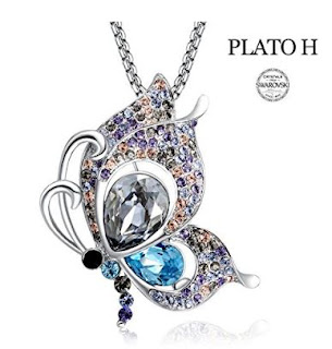 PLATO H ❤Birthday Gifts❤ Butterfly Brooch Necklace Elegant Butterfly Brooch Necklace with Swarovski Crystals Women Fashion Jewelry Romantic Gift for Woman