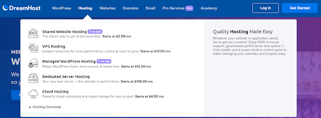 Dreamhost types of hosting