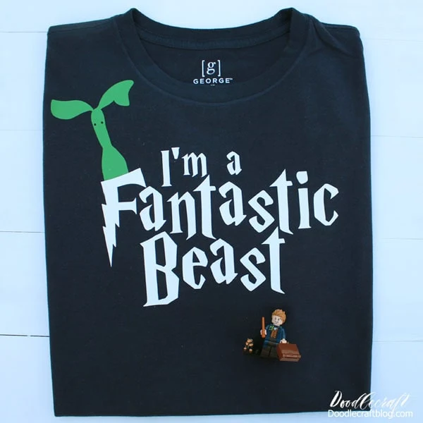 I'm a Fantastic Beast Funny Bowtruckle Shirt DIY  Make a hilarious shirt to wear to the movies next month to celebrate the last installment of Fantastic Beasts!  This funny shirt features Pickett, the bowtruckle, which would look great on a tee shirt pocket too!     Just like Newt Scamander and his suitcase full of fantastic beasts.  Let's get started, affiliate links included in post.