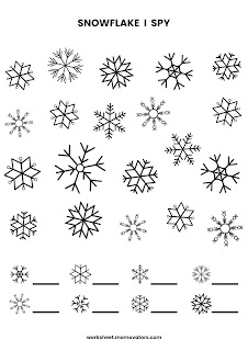 winter i spy printable worksheets, snowflake worksheets for kindergarten, snowflake themed I spy game, free printable snowflake @momovators