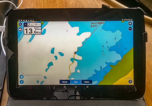 Photo of the chart showing our journey to Allonby Bay