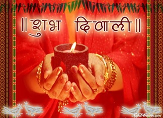 shubh diwali greeting card image red green yellow shades diya in hand Free orkut scrap