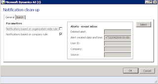 Screenshot of Notification Clean-up with parameters set: Alert created date and time <"12/19/16 01:00:00 pm"