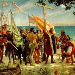Colón pisa tierra del Nuevo Mundo