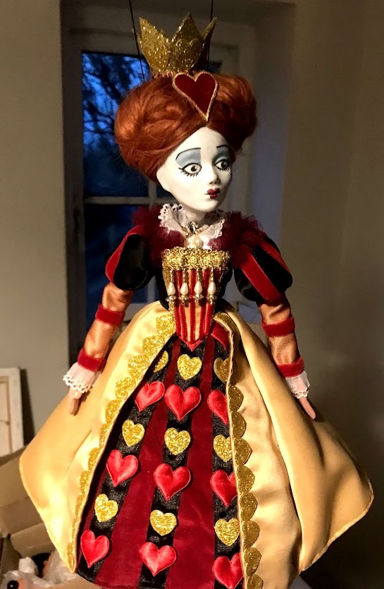 Queen of Hearts, Red Queen, Alice in Wonderland,  redressed, Pelham Puppet, commission, marionette,