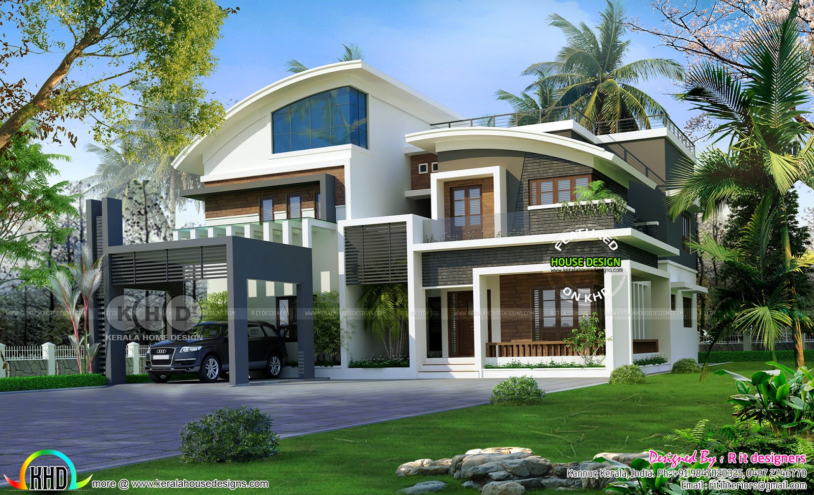 Luxurious curvy roof 6  bedroom  home  Kerala home  design  