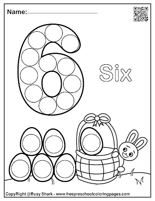 Easter 123 numbers dot markers printables,free preschool coloring pages ,free download pdf book , bunny rabbit holding basket of eggs