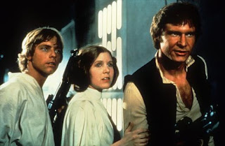 Luke Skywalker, Leia Organa y Han Solo en La guerra de las galaxias