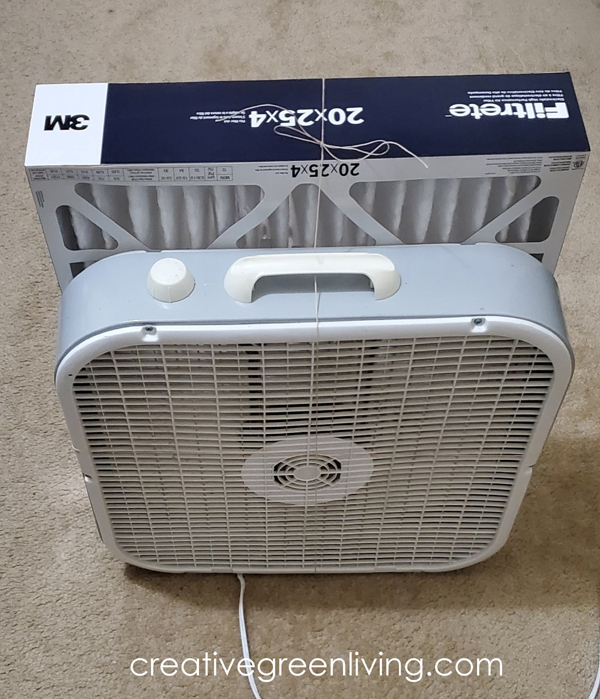 DIY homemade air purifier made with 3M filter and box fan