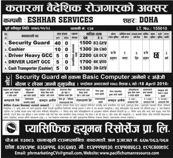 Jobs For Nepali In Qatar, Salary -Rs.64,085/