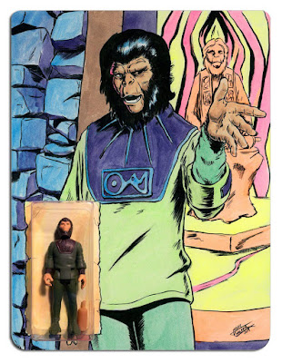 Designer Con 2019 Exclusive KRBtronic Planet of the Apes Figures with Hand Illustrated Card Backs by Manly Art x DKE Toys