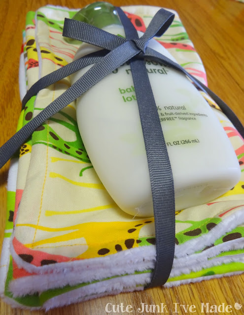 One-Hour Burp Cloths - Finished burp cloths wrapped up as a gift with lotion