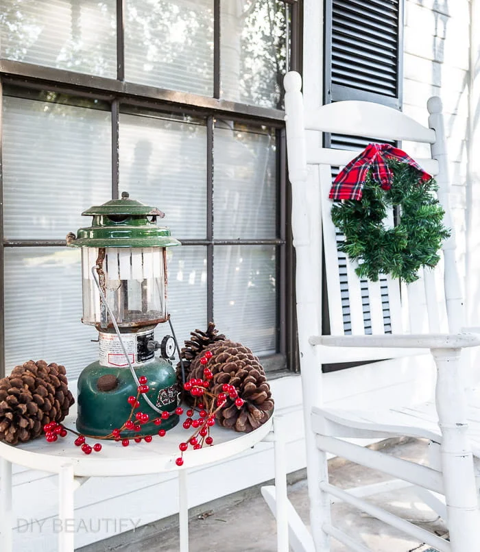 mini wreaths on porch rockers