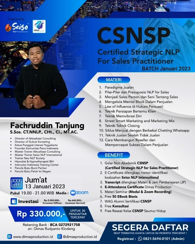 WA.0821-5694-0101 | Certified Strategic NLP For Sales Practitioner (CSNSP) 13 Januari 2023