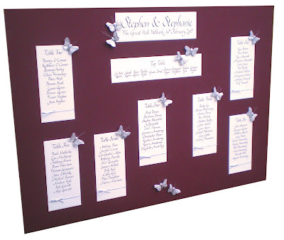 Labels burgundy wedding silver butterflies wedding table plan