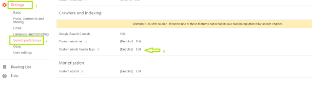 enabling custom robots header tags in blogger
