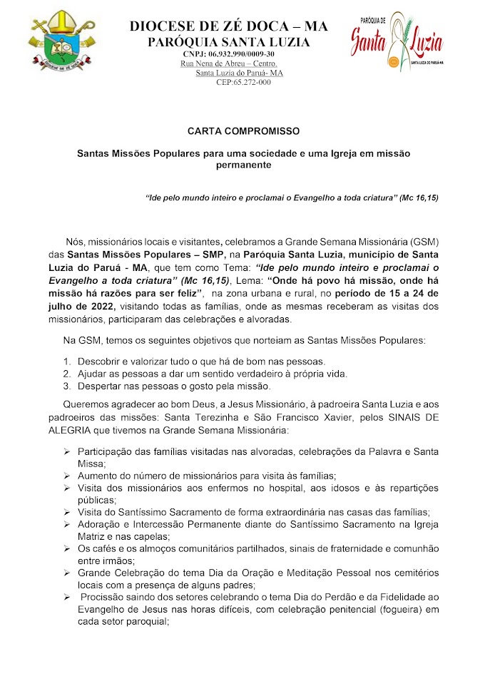 CARTA COMPROMISSO DA G.S.M. DAS SMP DA PARÓQUIA SANTA LUZIA