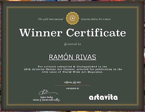 Certificado de Ganador otorgado a Ramón Rivas por WWAM