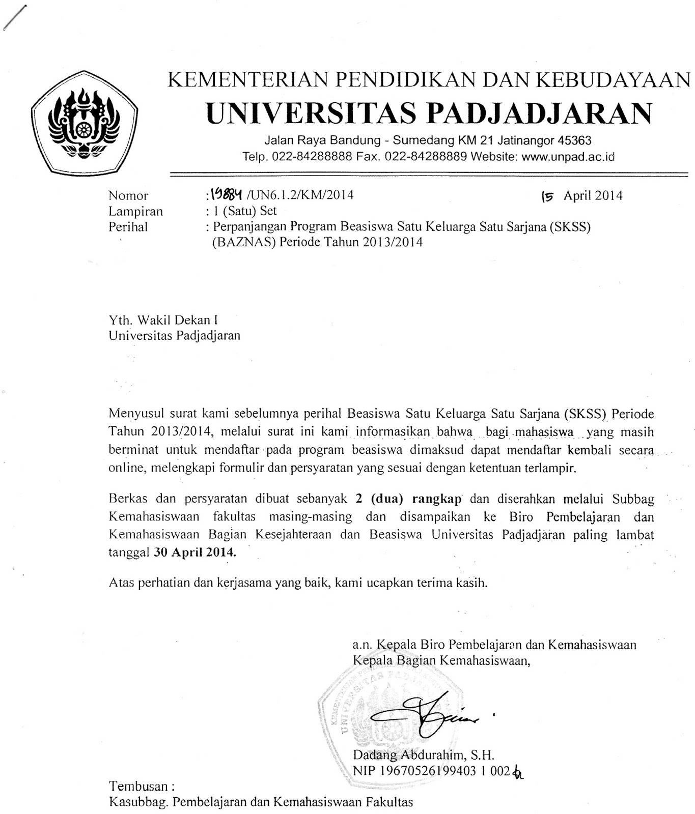 Contoh Surat Rekomendasi Rektor Untuk Beasiswa  Contoh Surat