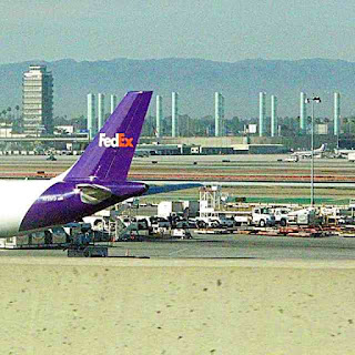 FedEx Plane, the old Tower and the light column art thing at LAX (c) David Ocker