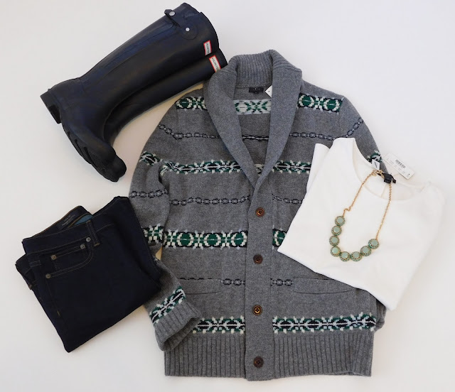 j. crew sweater, j. crew peplum top, j. crew factory necklace, j. crew vintage cropped jeans, hunter boots