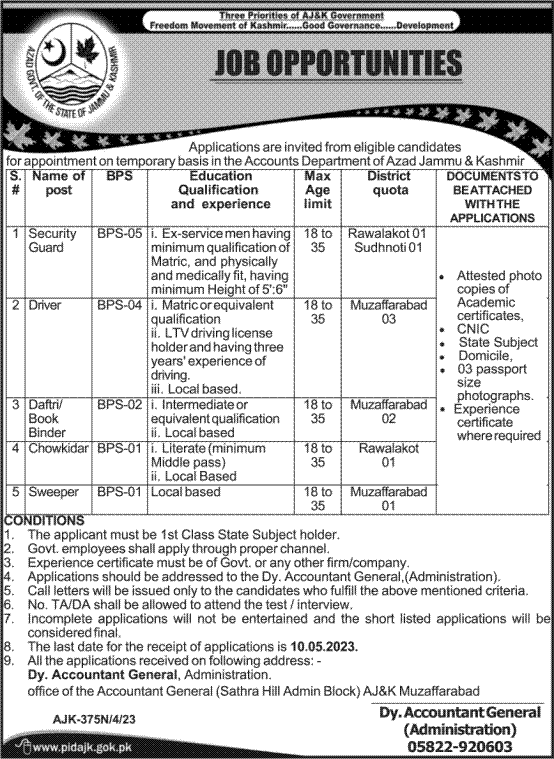 AJK Accounts Department Jobs 2023 Current Vacancies Detail